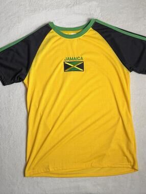 Jamaica Soccer T-Shirt Mens Small Yellow Black Green Flag Graphic Raglan